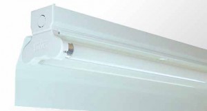 Angle Reflector Batten - Twin Tube With White Powder Coated Metal Reflector